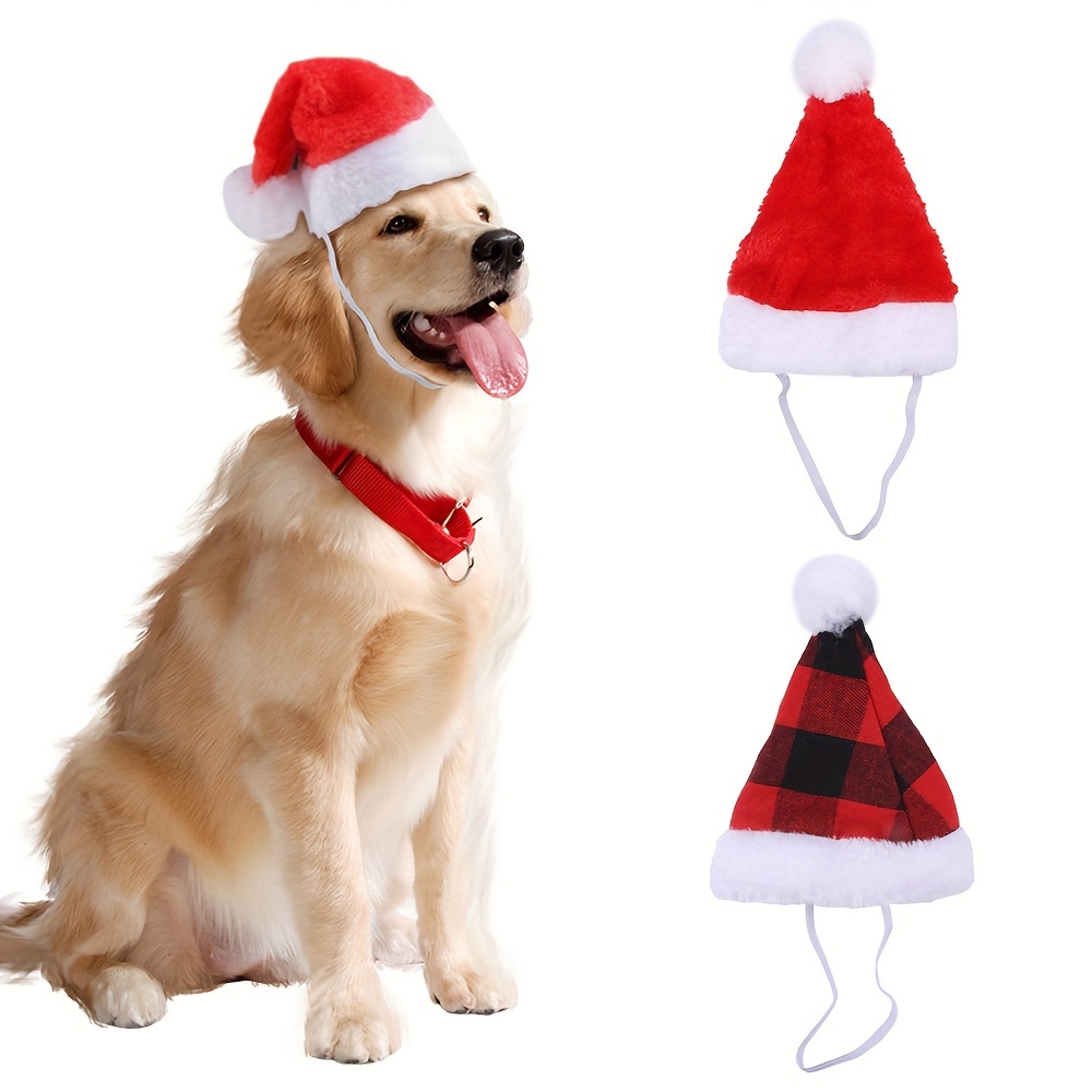 

1pc Christmas Pet Hat, Red Cap , Polyester, No-sew , To Breeds, Pet Accessories, Dog