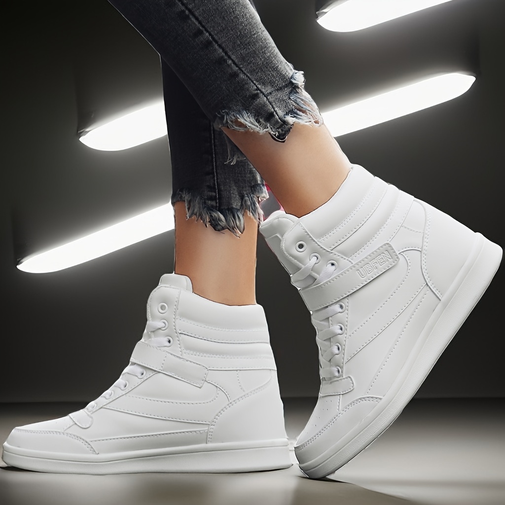 High Top Ankle Support Sneakers Vibrant Colour Hidden Wedge Heel Retro 80s  Tennis Shoes for Girls Cosplay Removable Insole Footwear