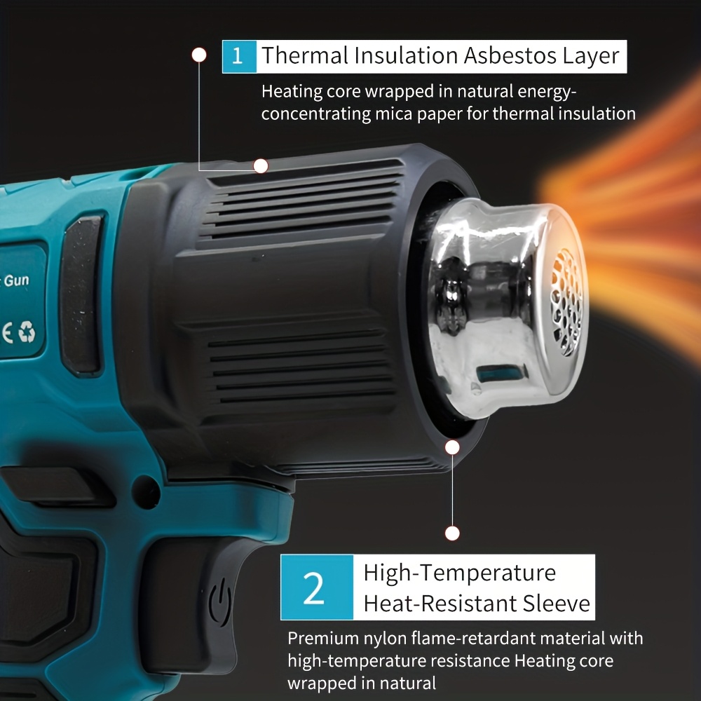 Cordless Handheld Hot Air Gun with LED Temperature Display & Compatible for Makita 18V Battery - Heavy-Duty Soldering/Irrigation Thermal Blower, Professional/ DIY Soldering Gun (550°C Temp Control) 9 Cordless Handheld Hot Air Gun with LED Temperature Display & Compatible for Makita 18V Battery - Heavy-Duty Soldering/Irrigation Thermal Blower, Professional/ DIY Soldering Gun (550°C Temp Control)