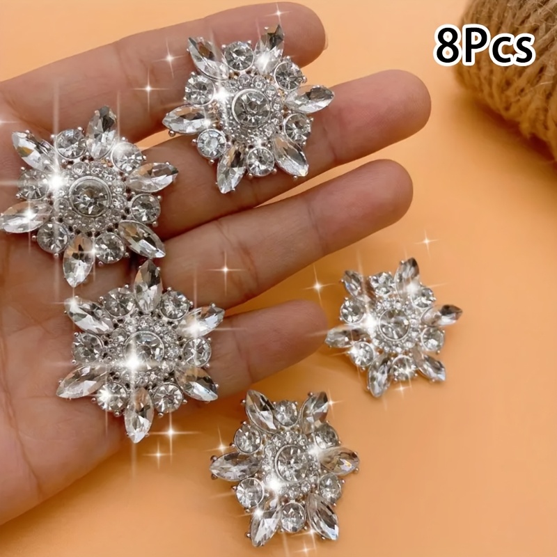 TEMU 8 bottoni in metallo con strass da 34 mm, bottoni in metallo argentati e lucidi , chiusure scintillanti a forma per cardigan lavorato a maglia,