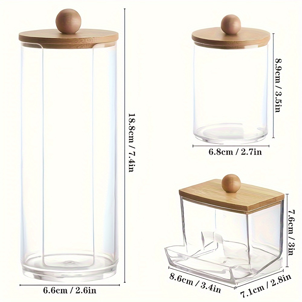 TEMU 3pack Swab Racks, Bathroom Dispenser, Storage Box, Swabs, Round And Floss Picks, Clear Storage Jar With Lid, Home Organization And Storage Supplies