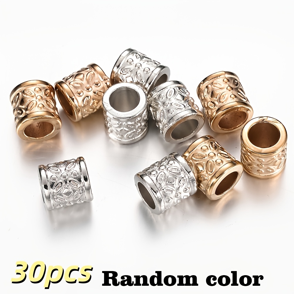 TEMU Lot de 30 perles tubulaires florales KC Golden de à grand trou et espacement pour la fabrication de bijoux, bracelets, , bricolage, de cheveux,
