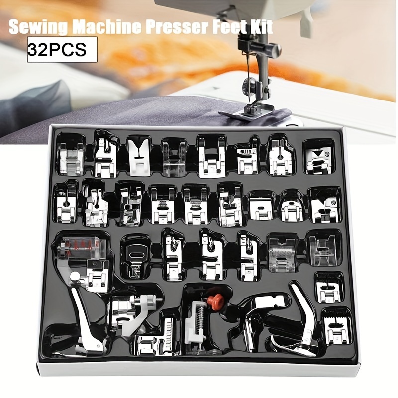 

32-piece Sewing Machine Presser Foot Set - Compatible With Brother, Singer & More - Includes Zipper, Cord, Roller Feet For Leather, Embroidery & Crafts