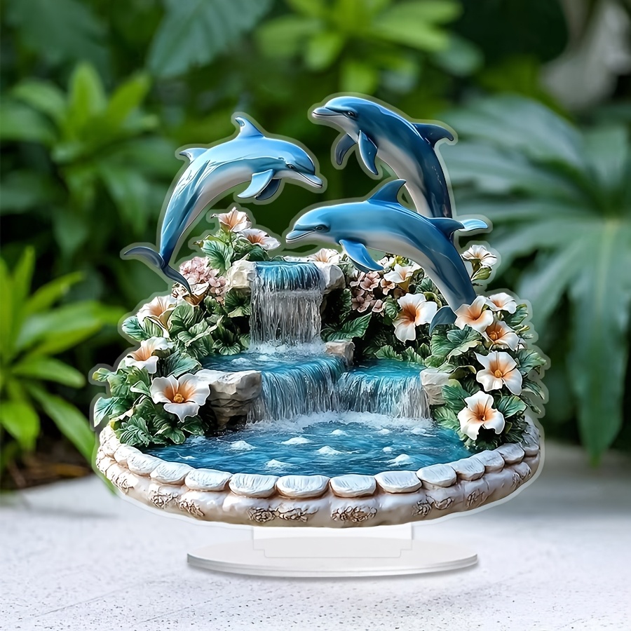 

2d Flat, Style Acrylic Dolphin Fountain Decor - Tabletop Animal Theme Art, Multipurpose Decor, Ideal Gift, No Electricity Or Battery Needed