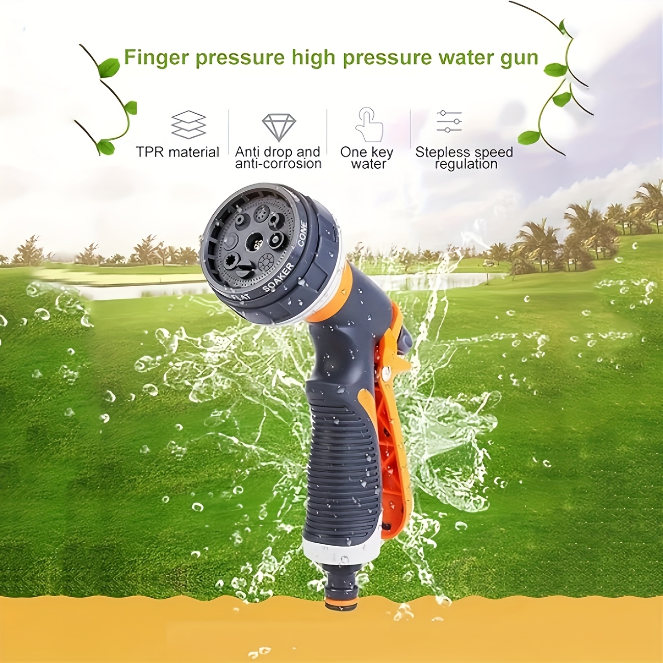1pc High-Pressure Garden Hose Nozzle - Adjustable Spray Pattern, Durable Lightweight Design with Ergonomic Orange And Black Grip, Universal Thread for Gardening, Car Washing, And Yard Cleaning