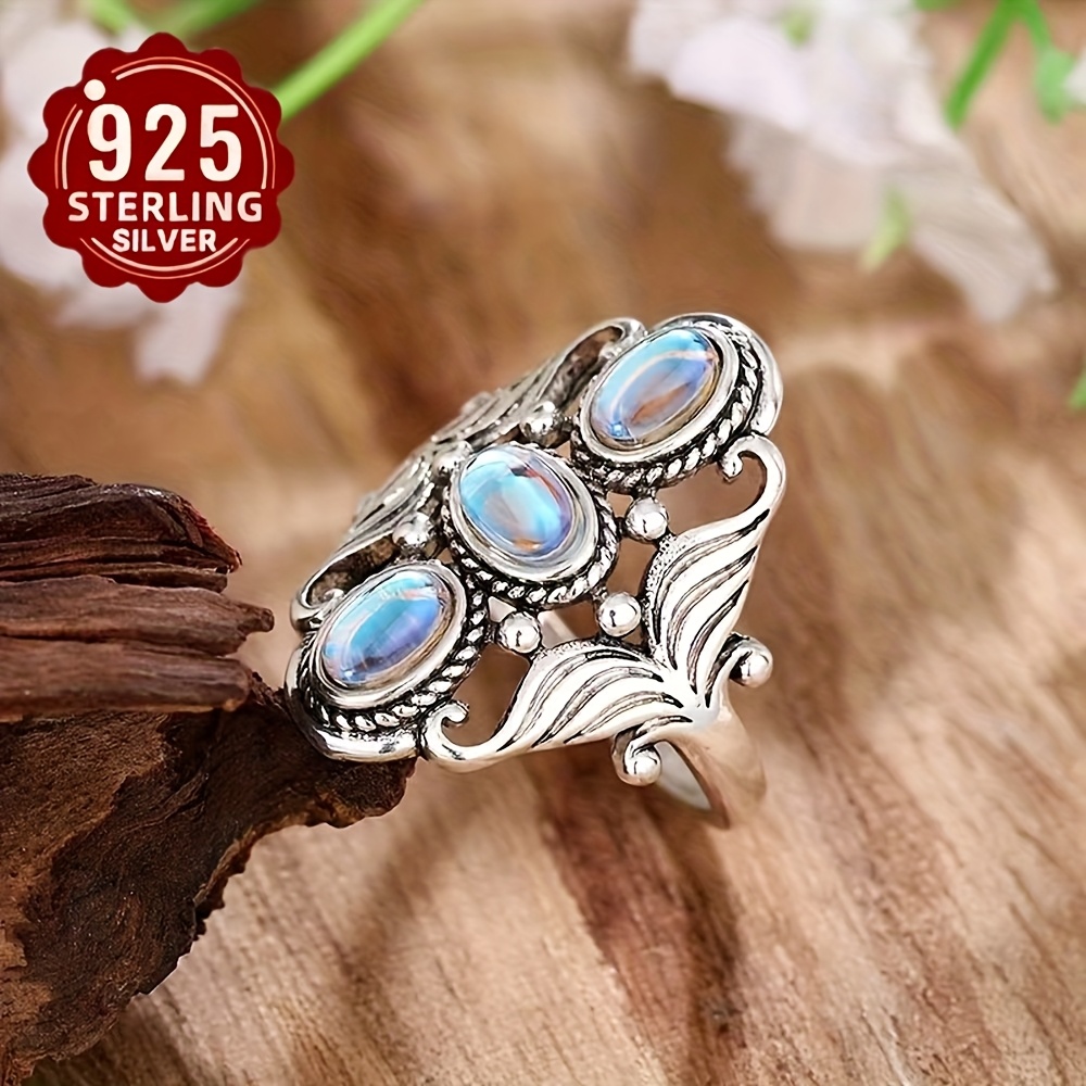 TEMU S925 New Hot Selling Ring Bohemian, Silvery , Retro Creative Oval Flower Ring, Suitable For Daily Wear, Party Wear, And Perfect Gifts For
