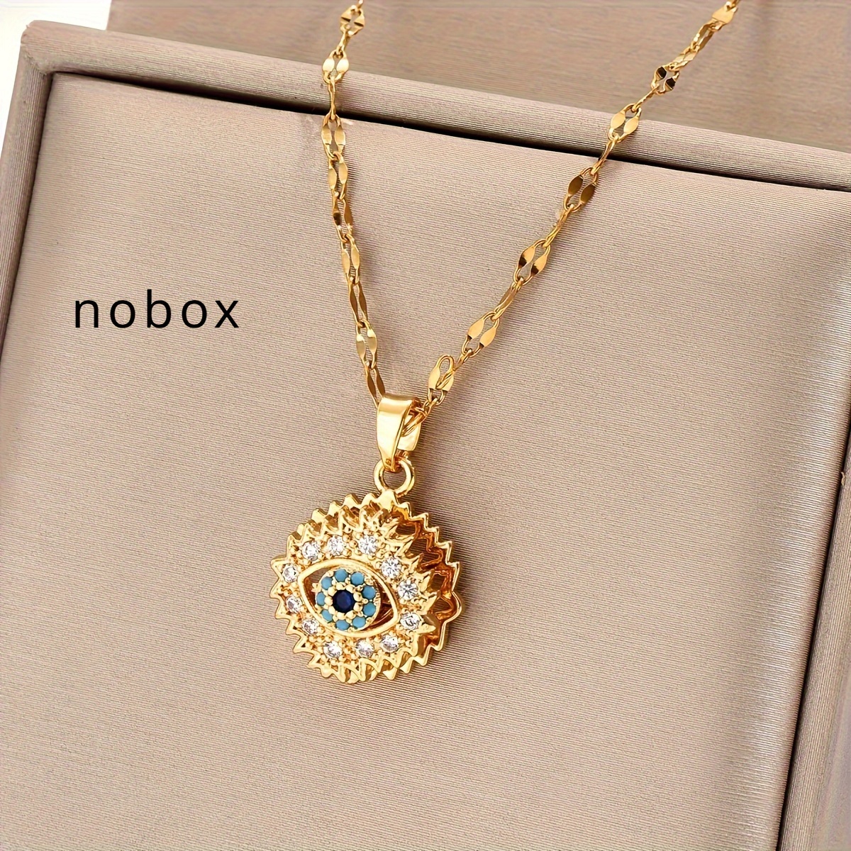 

18k Golden Plated Stainless Steel Evil Eye Pendant Necklace With Rhinestone Accents, Vintage , Adjustable, Unisex Fashion Jewelry For , Party, Mardi Gras - For All