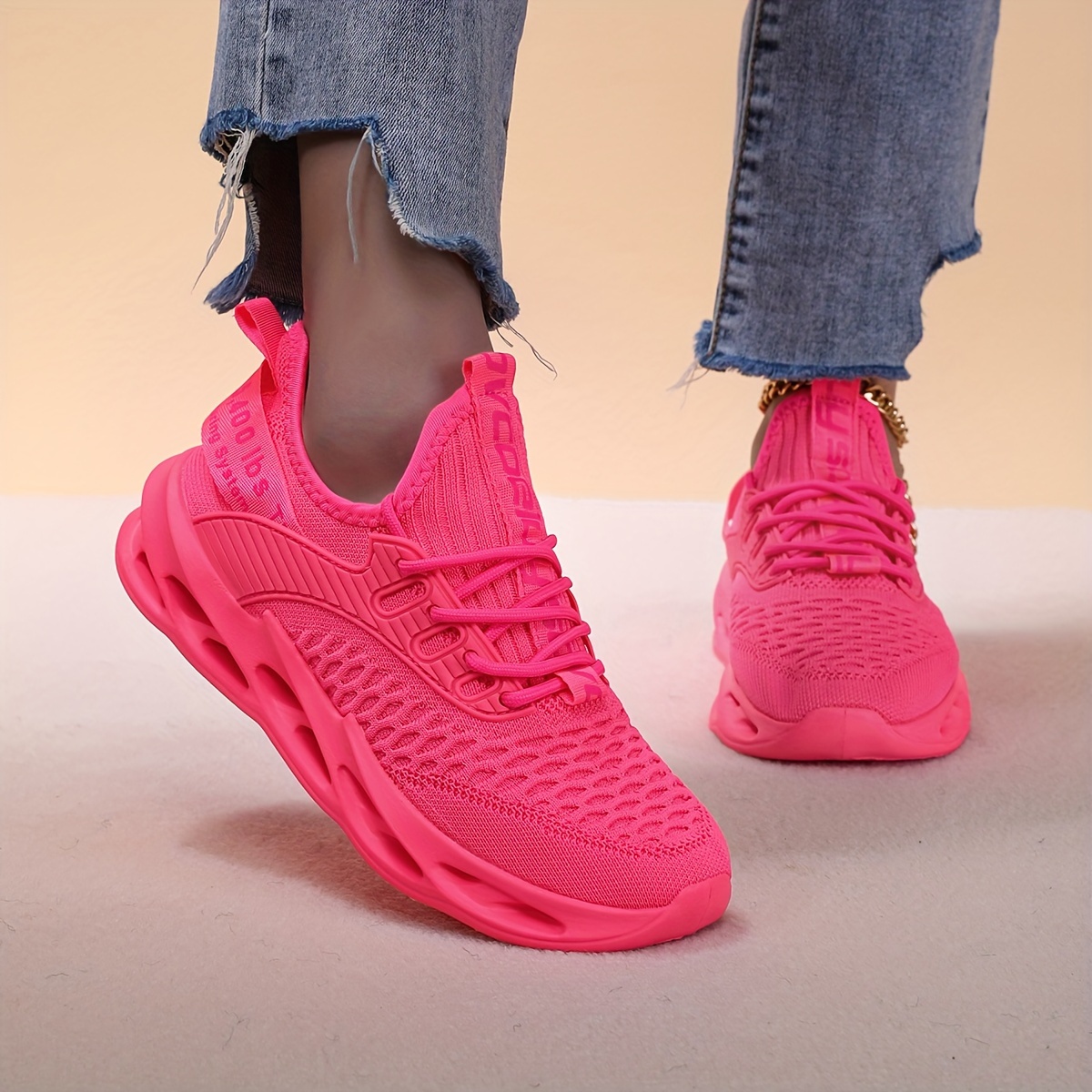 

Trendy Pink Sneakers - Breathable Mesh, Shock-absorbing Blade Sole, Lace-up Casual