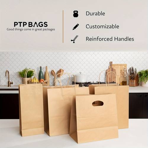 25/50/100pcs Kraft Paper Bags, Natural Kraft Paper Party Favor Snack Gift Bags With Die Cutting Processing, Small Grocery Bags Takeout Bags Food Service Bags For Restaurant, Bakery Kraft Paper Bags Baking Packaging Supplies