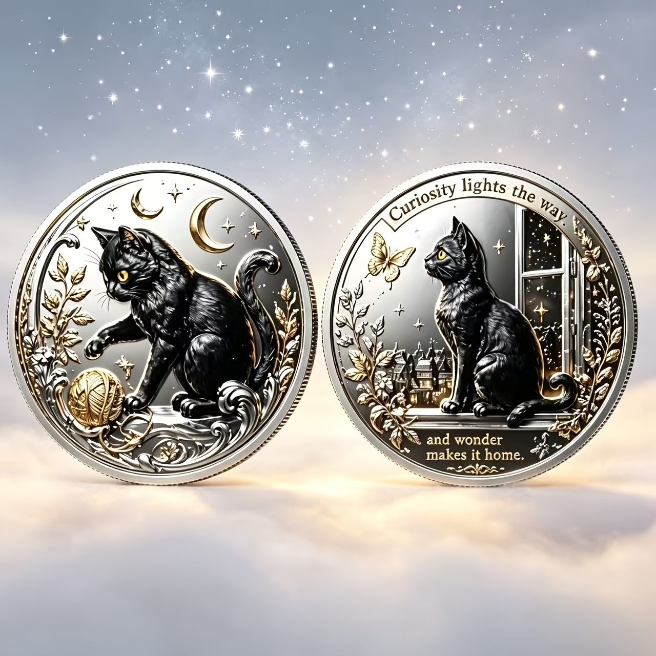 TEMU Pièce de plat 3D, chaton étoilé , pièce commémorative , timbre commémoratif décoratif, cadeau pour des chats, ornement de bureau
