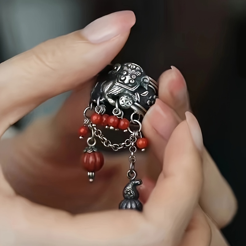 TEMU Lion Dance Hydrangea" Lion Dance Rolling Hydrangea Ring, Chinese Style New Chinese Classic , Lion Dance Tail Ring Z52