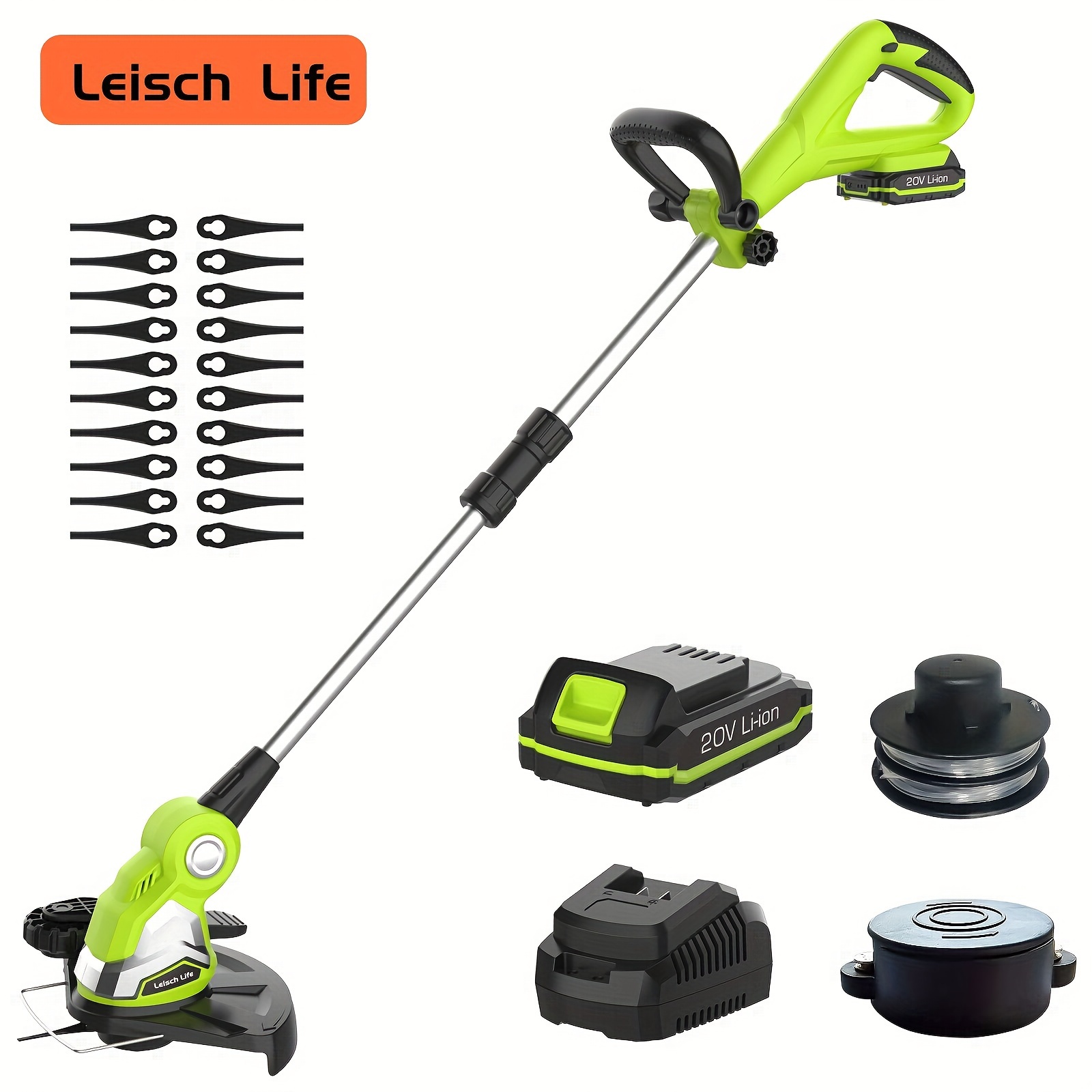 

10-inch Cordless , 2.0ah Battery Powered , 20v Lawn Edger With Grass Cutter Spool Line And 20pcs Plastic Blades, Fast Charger Included-hl-gt200-05li