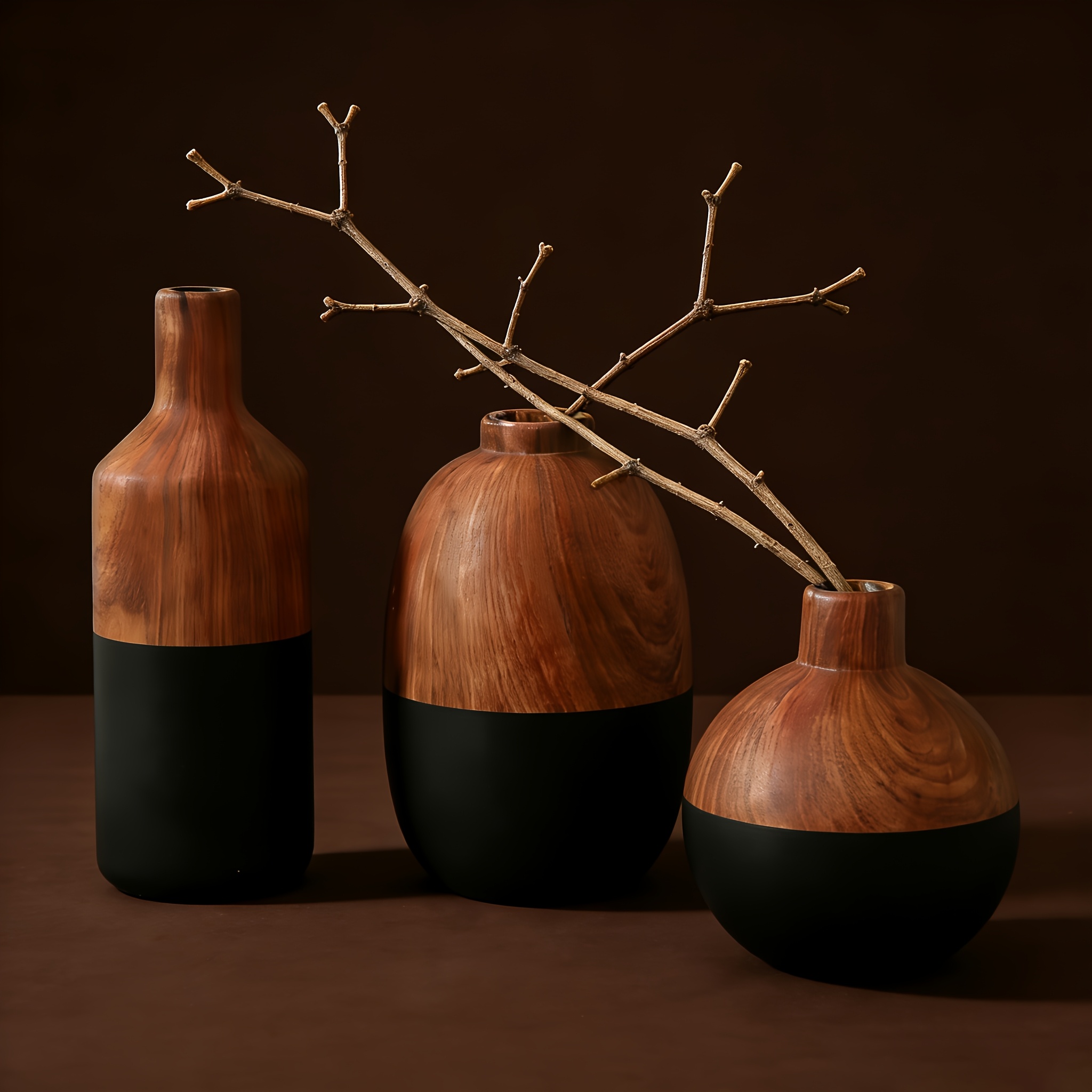 3pcs Wood Grain/Stone Texture Ceramic Vase Set Wabi-Sabi Decorative Flower Pot Ornament Japanese Rustic Style Desktop Home Resident B&B Soft Decoration Dried Flower Arrangement Floral Art All-Match Premium