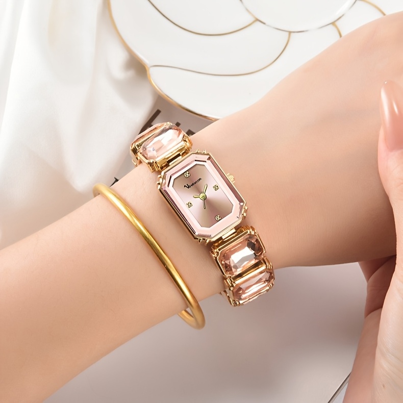 1pc   bracelet watch for women fashionable   with rectangular colorful case crystal dial european and american   style showcasing     of women   for gift   details 2