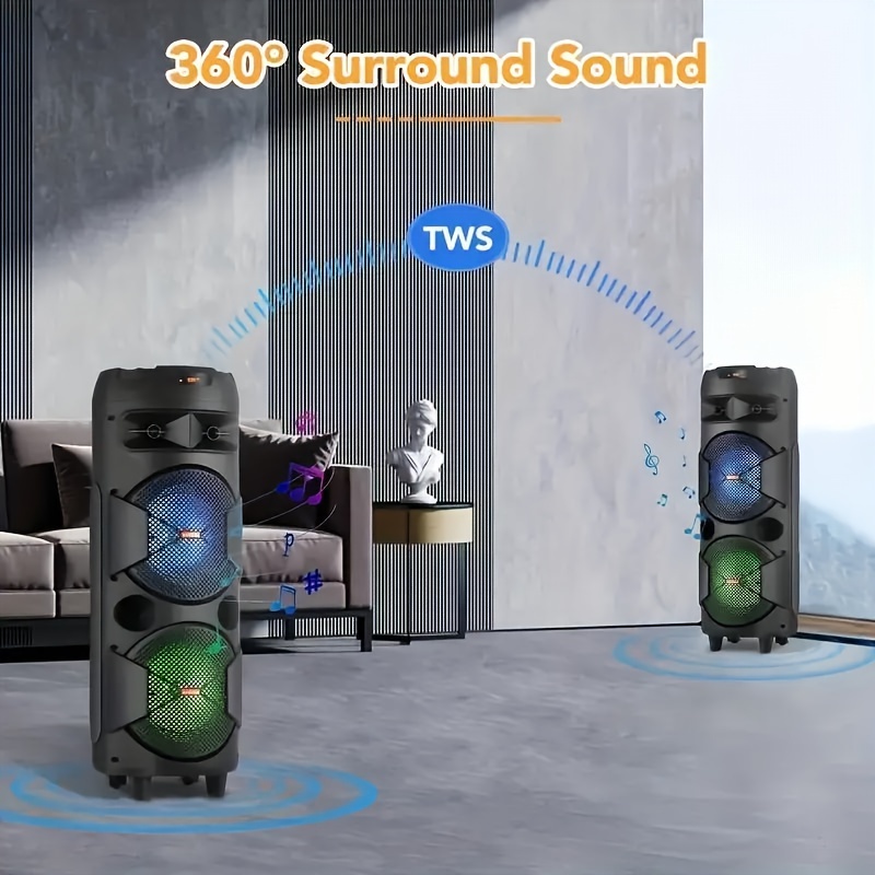 2 speaker 6 5 or 8 speaker wireless outdoor speaker portable speaker for home squares multifunctional speaker led   light effect with subwoofer suitable for outdoor   family dinners music parties street performances supports usb aux tf fm tws   details 1