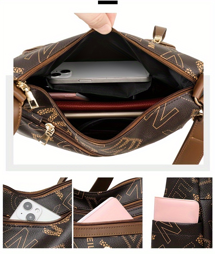2024 new womens genuine textured printed shoulder bag a multi layer large capacity soft crossbody bag for moms Product details 1