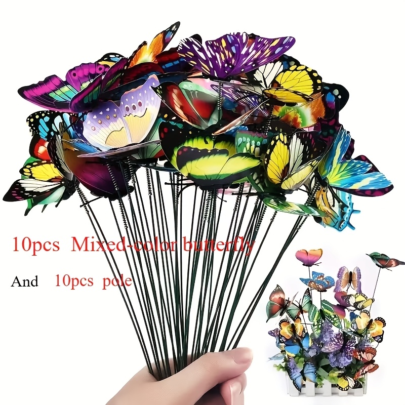 TEMU [3d] 20pcsset (10 Butterflies 10 Poles) Random Colour Premium Decorative Rod, Suitable For Outdoor Courtyard Pots, Flower Beds, Garden