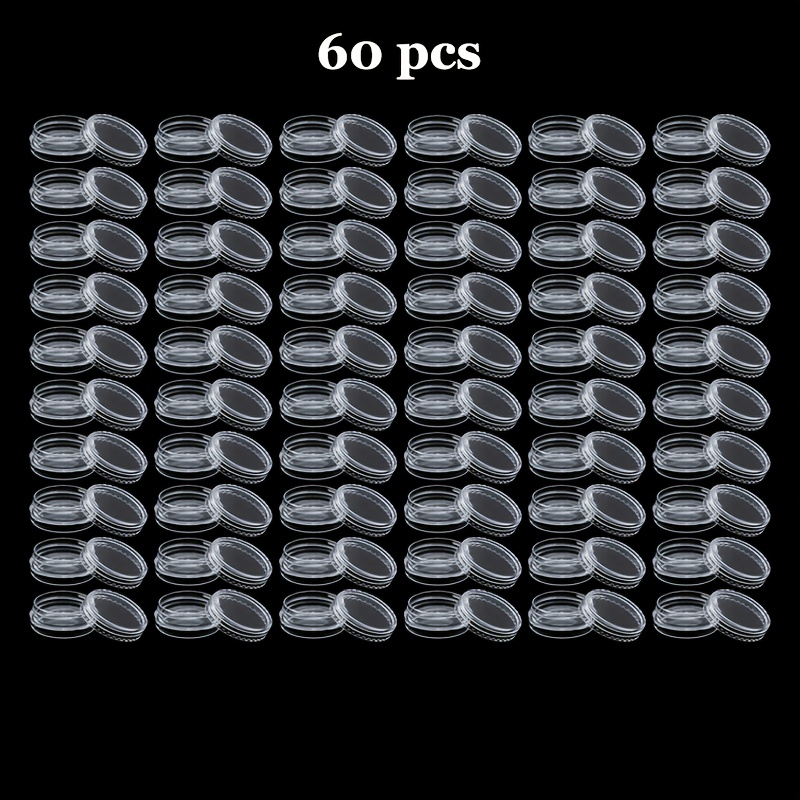 TEMU 60 pièces/Sac - Récipient de Rangement Rond Transparent, Convient pour le Rangement du Nail Art, des Paillettes et des Cosmétiques - Mini Boîte