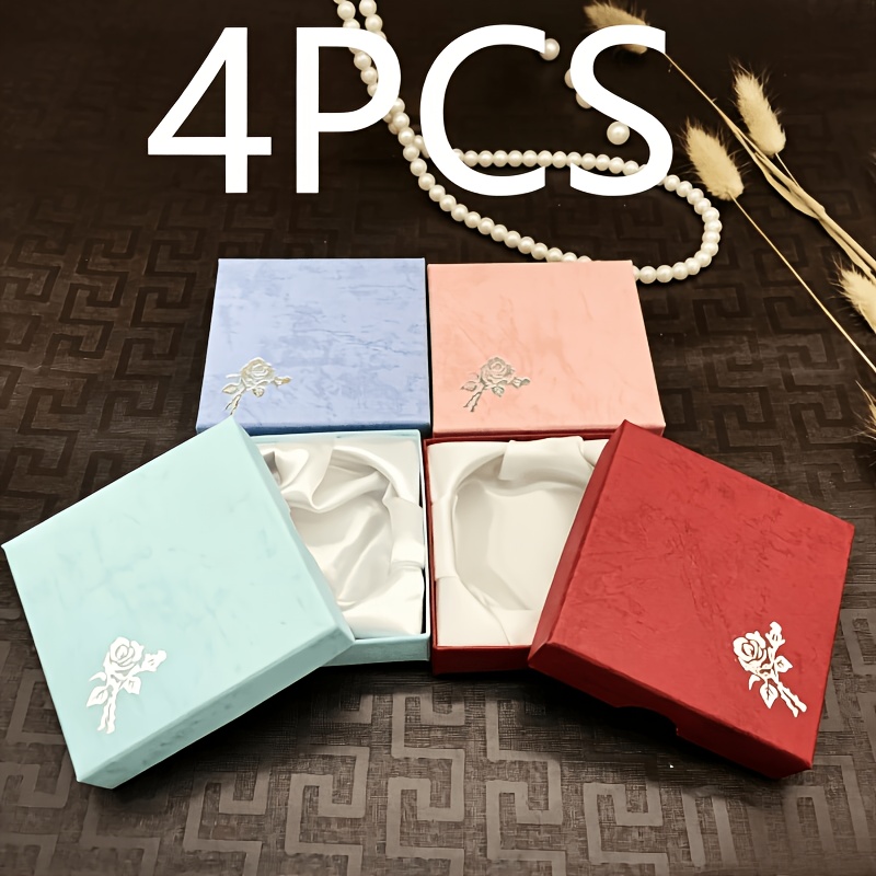 TEMU Cardboard Printed Gift Box, 4pcs Mixed Colors (random Delivery), 9x9x3cm Bracelet Box, Square Bracelet Display Packaging Box For Jewelry Storage