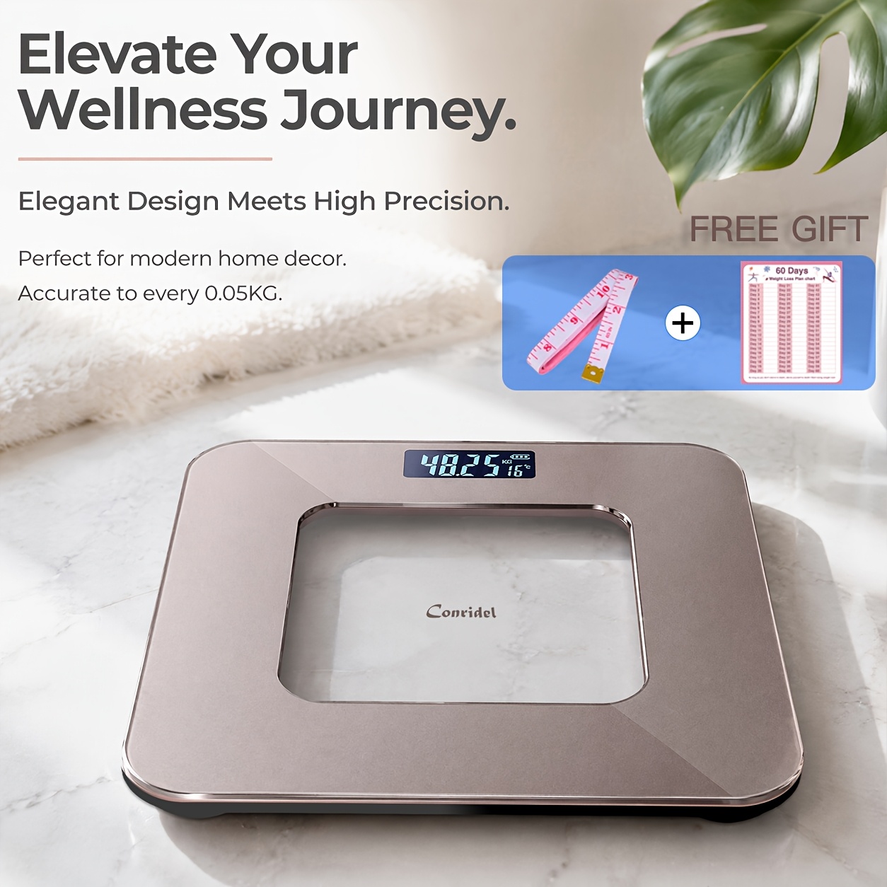 Conridel Precision Human Scale, Bathroom Scale With High-precision Sensor, Digital Scale With Step-on Technology, 400lb/180kg Safety Glass Scale