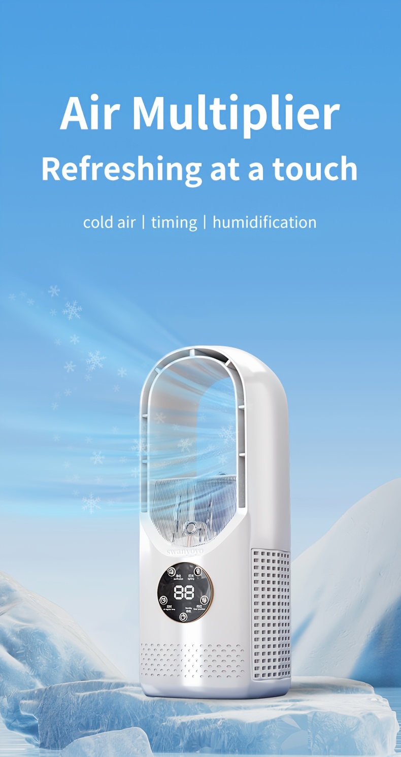 portable air conditioning fan usb tower fan desktop bladeless fan with water     led ambient light timer and smart       camping and   Product details 1