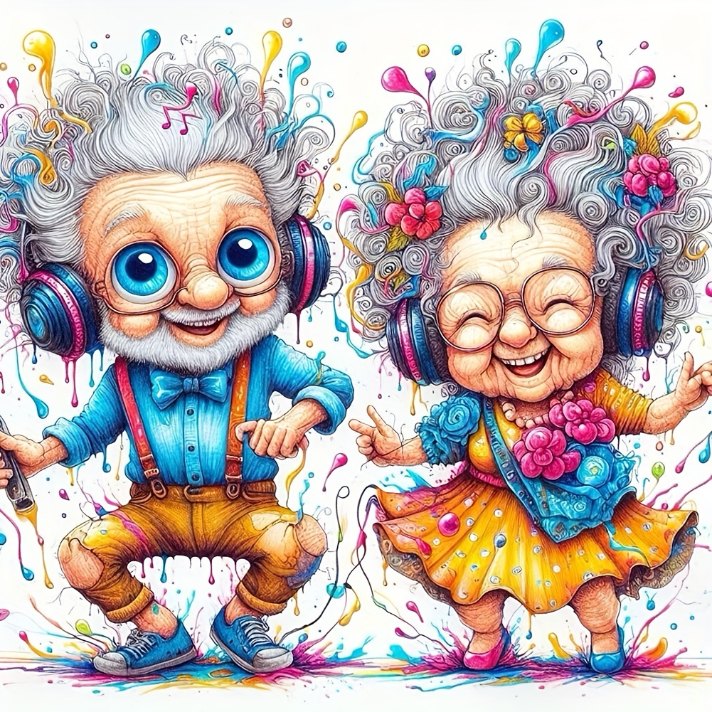 

1pc 30x30cm/11.8x11.8in Frameless Hip Hop Old Couple Diamond Art Painting Kit 5d Diamond Art Set Painting With Diamond Gems, Arts And Crafts For Home Wall Decor