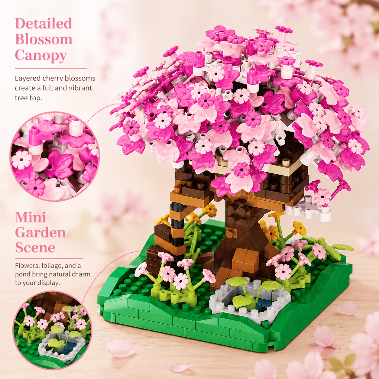 Pink Floral Garden Building Set Mini Flower Landscape