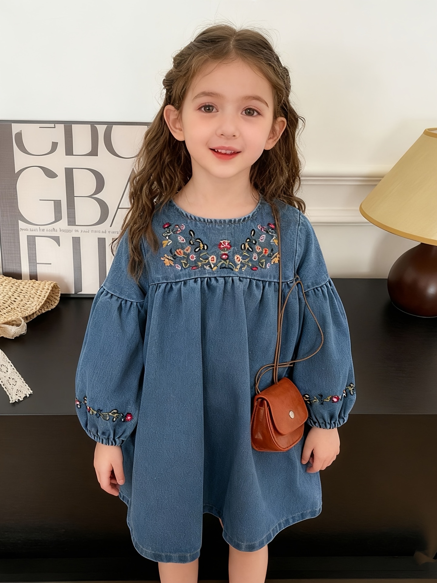cute dresses for 7 year olds Spring/Summer New Style Korean Version Fashion Floral Embroidery Long-Sleeved Denim Skirt Girls Flavor:Dark Choc Cake w/ Hazelnut Mousse Ellie Black Sleeveless Floral brogue oxford shoes Girls dresses Photoshoot Outfit