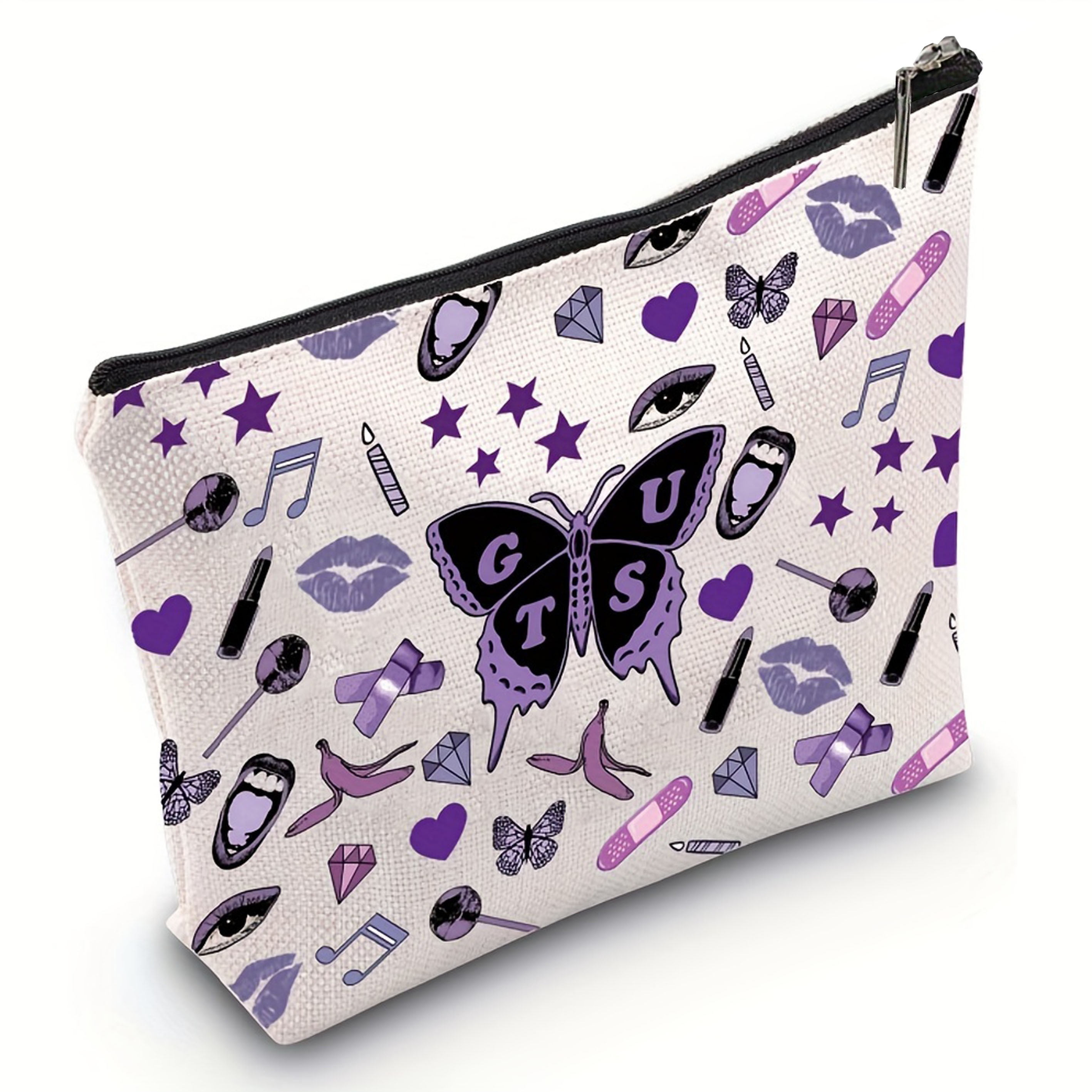 

Canvas Cosmetic Bag With Singer Theme, Music & Makeup Print Zipper Pouch, Unscented Durable Makeup Organizer For Fans