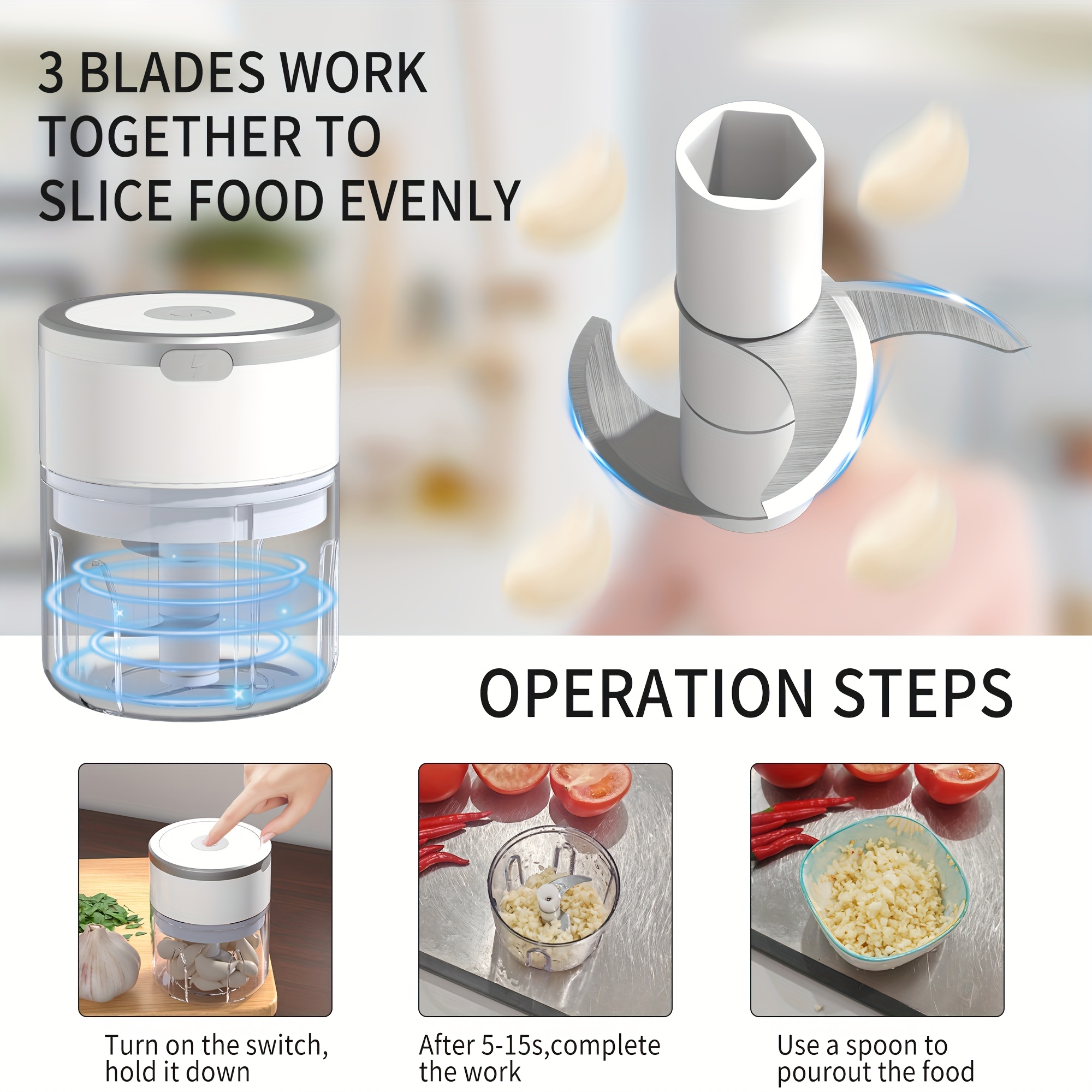 8 45oz automatic electric garlic masher meat grinder multifunctional kitchen food processor with rechargeable battery portable for meat grinding stuffing and   preparation modern kitchen gadget durable plastic body garlic press Product details 3