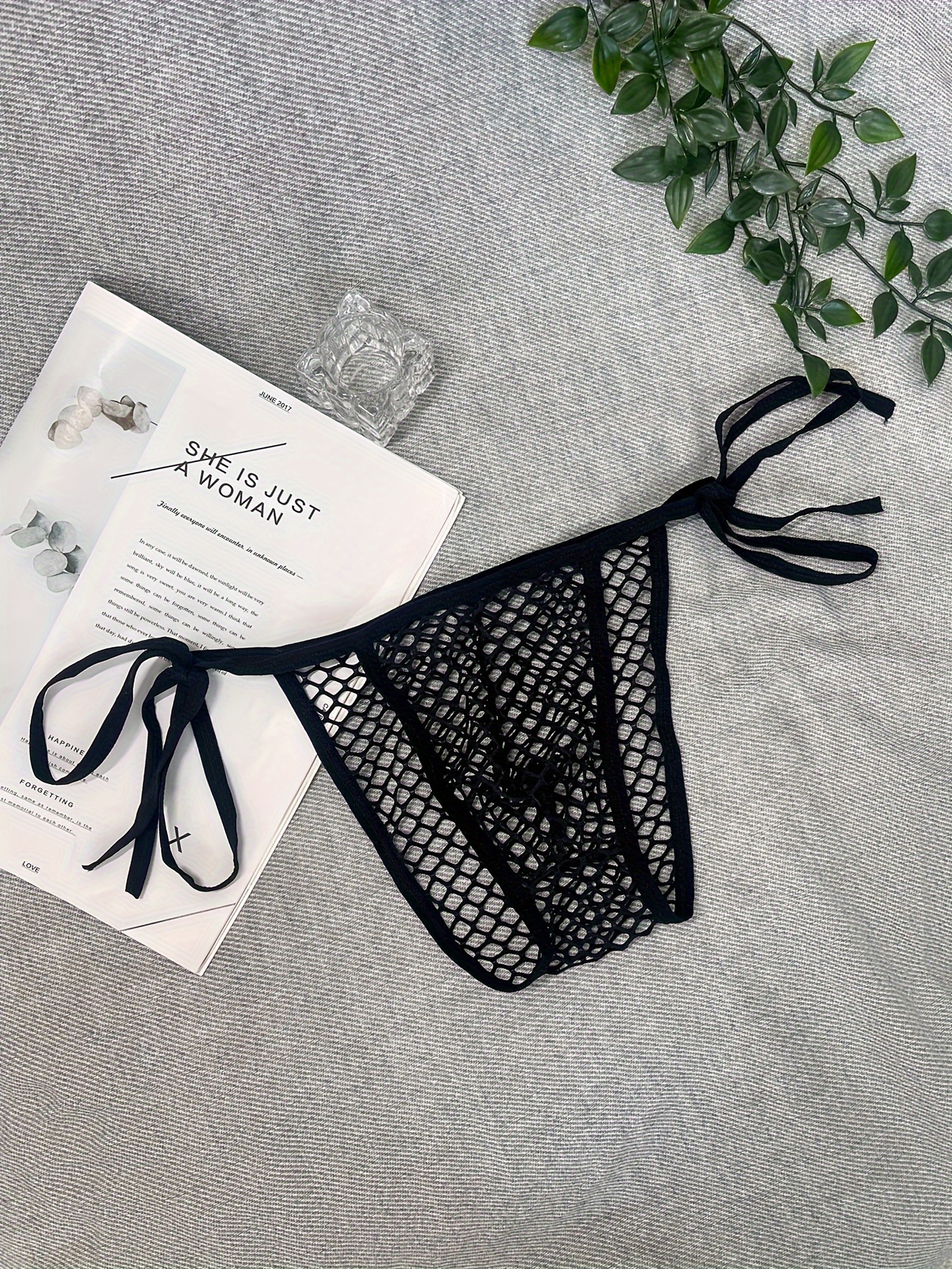 G-String for Mens PVC Underwear (Large, Transparent Black)