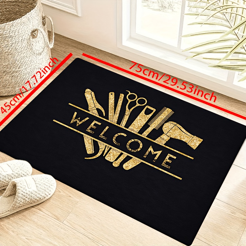 TEMU [ Product] [flannel And 1cm Thick Sponge Material] Fun Door Mat | Golden Hairdressing Tool Welcome Pattern Printed Mat, Suitable For Bedroom,