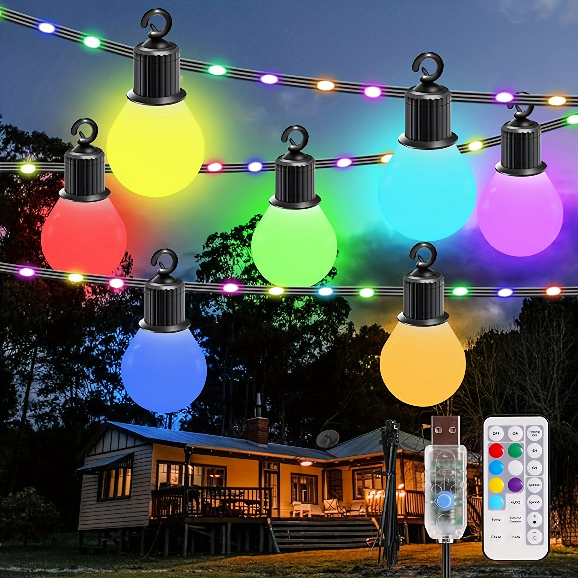 Banord Cadena de luces LED para exteriores, luces de patio de 48 pies con  bombillas Edison de plástico vintage de 2 W regulables y hilo de grado