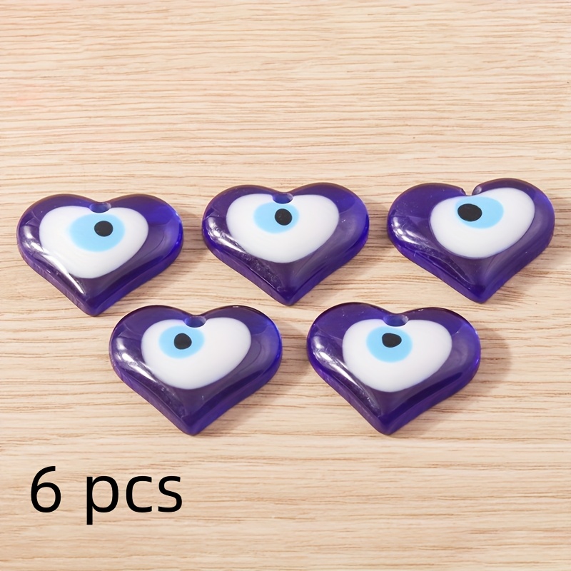 6pcs Heart-shaped Turkish Blue Evil Eye Pendants Charms For Handmade Necklace/earrings/keychain Jewelry Findings Additions