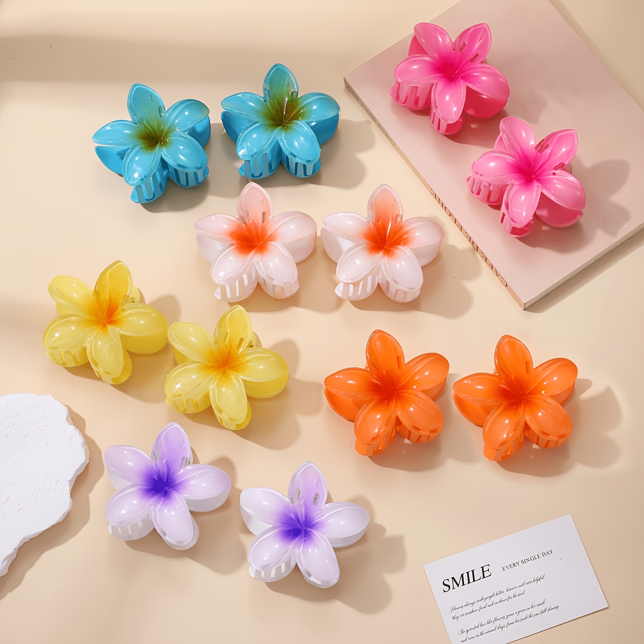 6pcs Random Color Frangipani Hair Additions, Beach Style