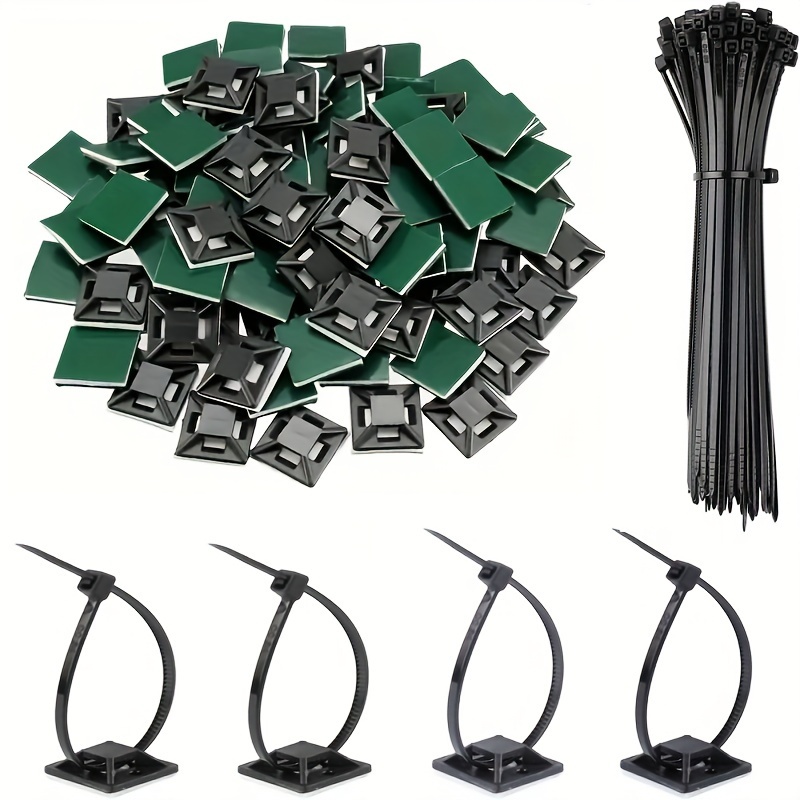 

160pcs/pack Zipper-type Cable Tie Holder With Tie, Self-adhesive Back Bracket For Cable Clips, Cable Management Clip Wall Anchor For Installing Cable Ties
