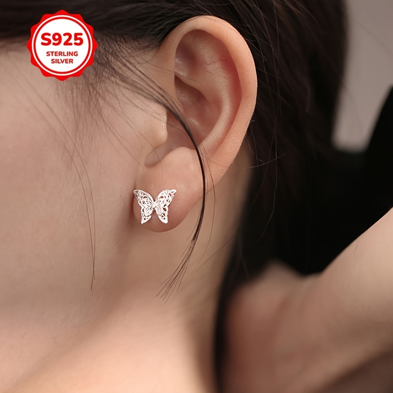 

Elegant 925 Sterling Silvery Double-layer Hollow Stud Earrings For Women - Chic & , Perfect Gift