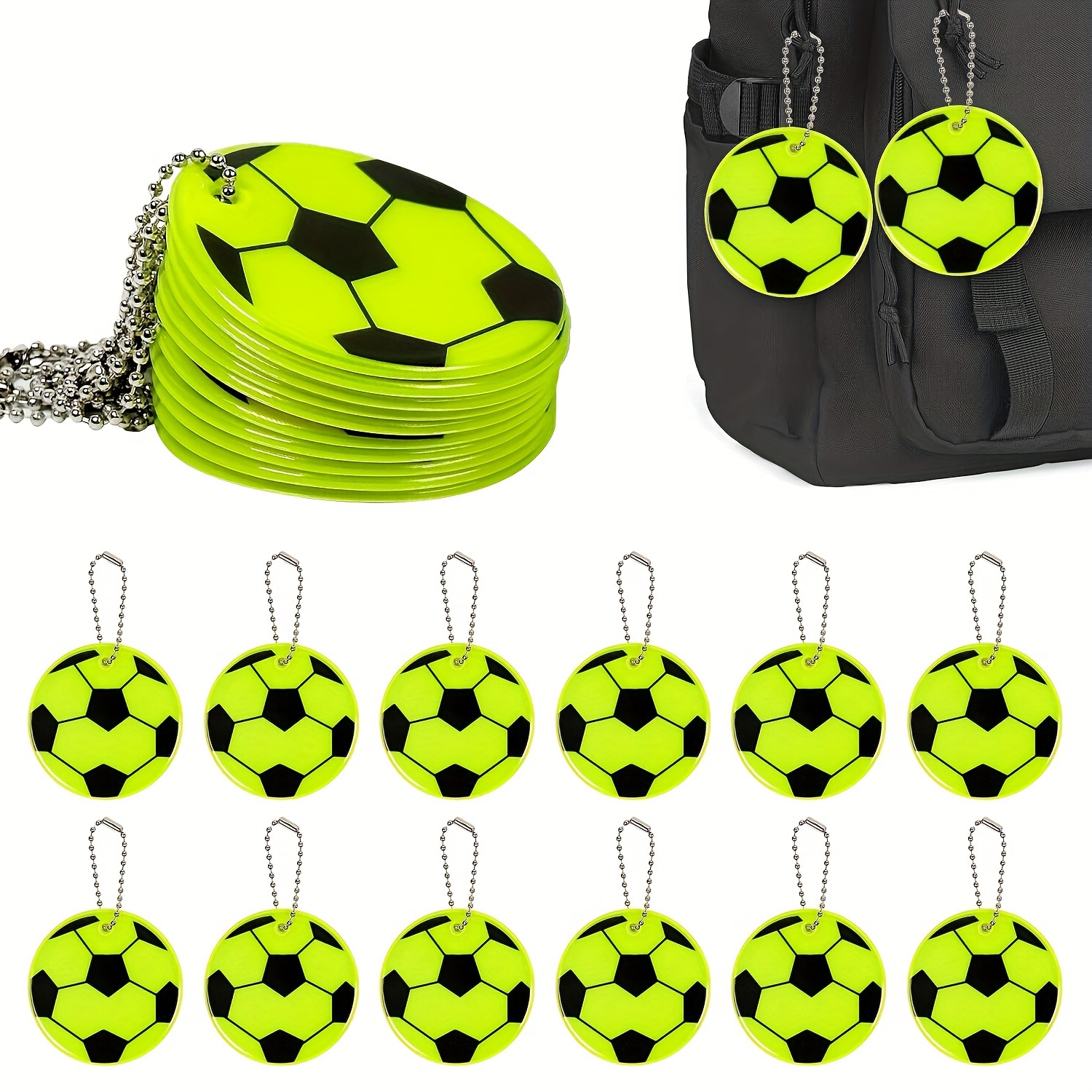 

10pcs Pvc Football Reflective Pendant, Night Backpack School Bag Mobile Phone Keychain Ornament