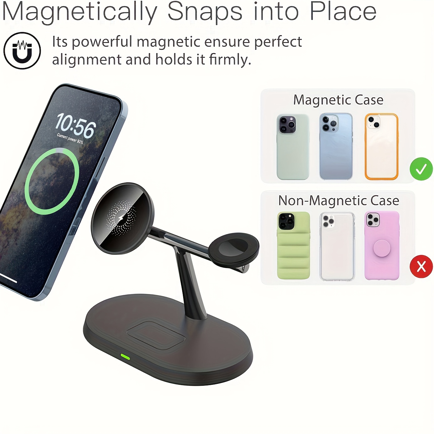 3-in-1 Magnetic Wireless Charger Stand for Multiple Devices - iPhone 16/15/14/13/12 Pro Max Plus Mini, AirPods 4/3/2 Pro, Travel Charging Dock with USB-C Connector, 36V Safe Charging Station, Travel Charging Station | Modern Charging Station | Compact Charging Station