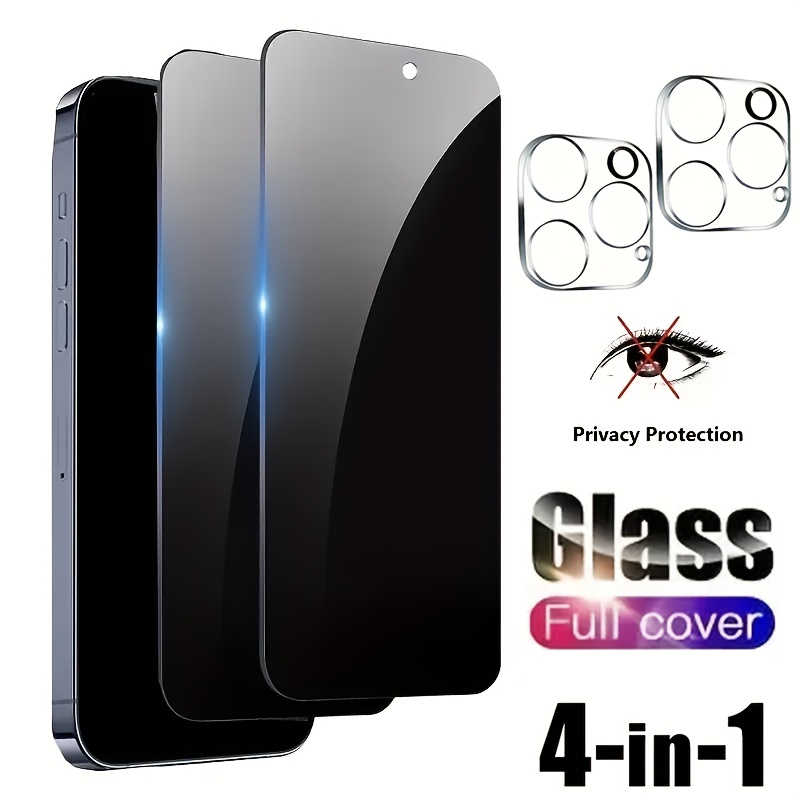 TEMU 4in1 Full Cover Protective Film For Iphone 16/16 Pro/16 Plus Privacy Tempered Glass Smartphone 16 Pro Max/ Pro/15 Plus Camera Lens Camera