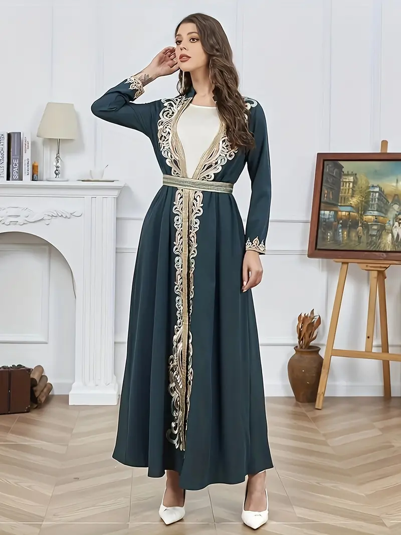 Ramadan Elegant Two piece Dress Set Contrast Trim - Temu