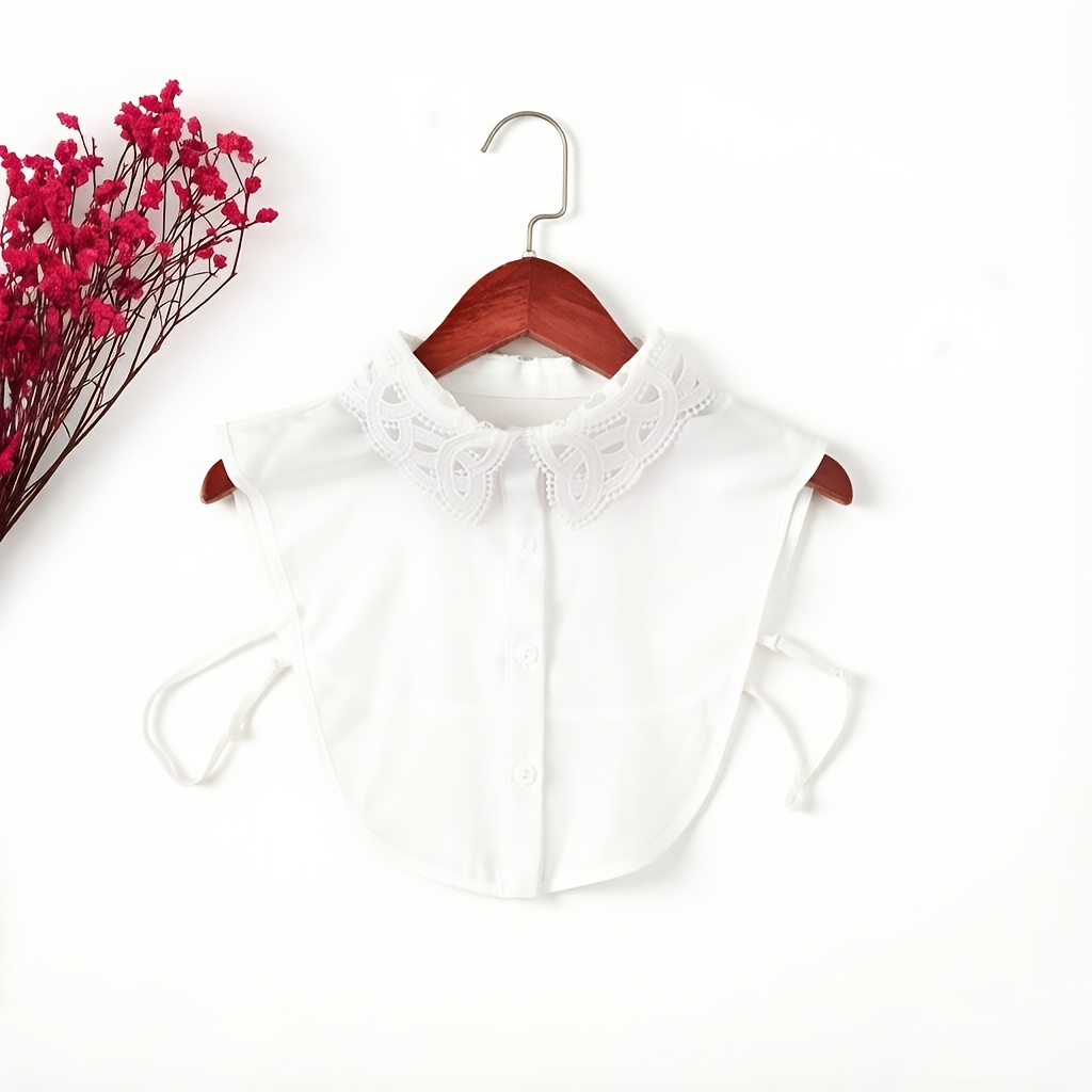 TEMU 1pc Black And White Hollow-out Lace Detachable Detachable Collar | Women' Half-shirt Collar Design, Suitable For Sweaters, Shirts, And Layering