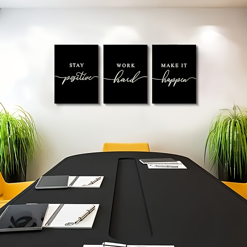 

stay Positive Work Hard Make It Happen "3 Piece Motivational Framed Canvas Wall Art Office Decor Inspirational Living Room Paintings - 3 Piece Bedroom Posters (3pcs-no Framed)