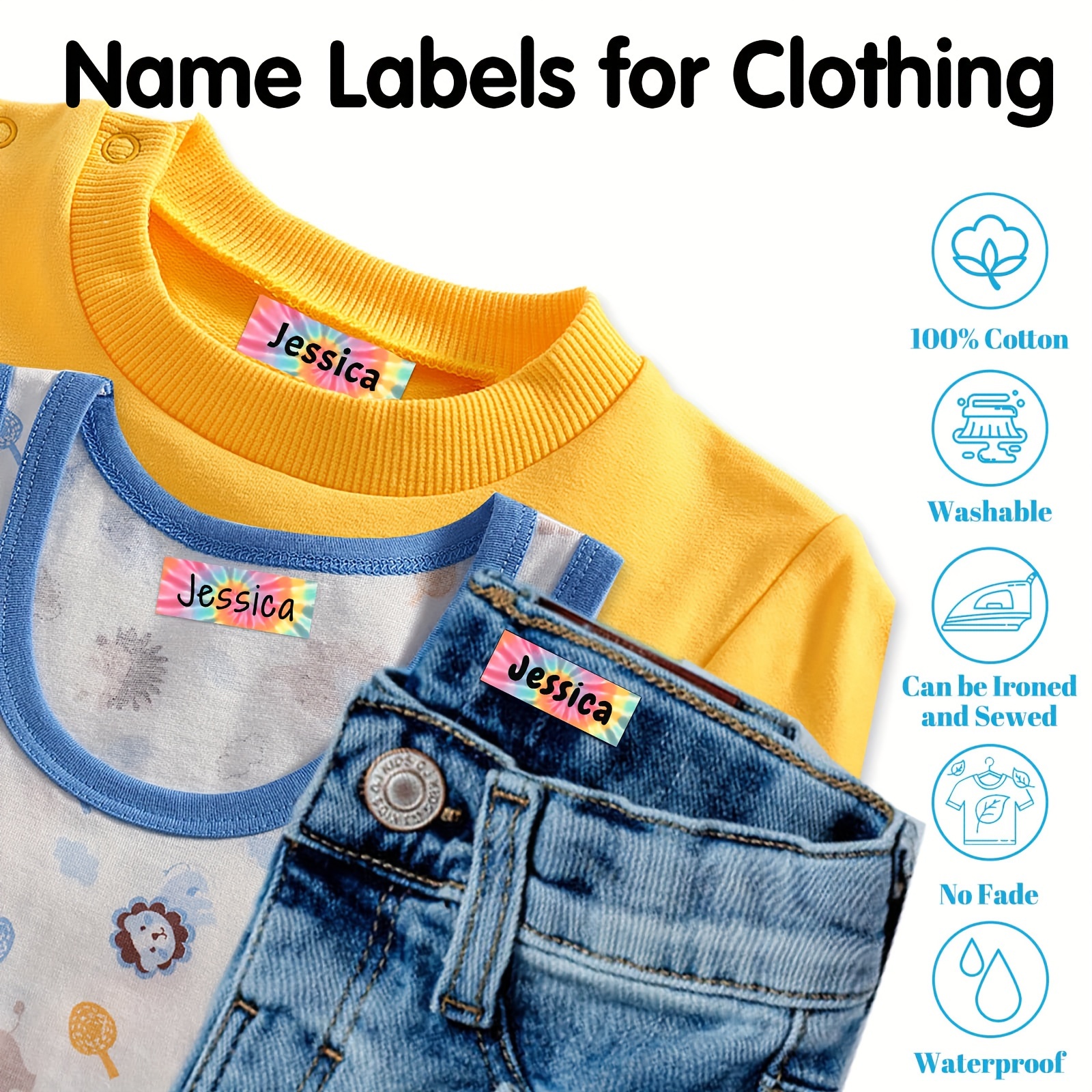 

36/64/100pcs Clothes Name Stickers On Clothes And Washable Labels, Customized Personalized Washable Sewing/iron Name Tags, Suitable For Uniforms, Hats, Socks, Sweat Towels, School Bags