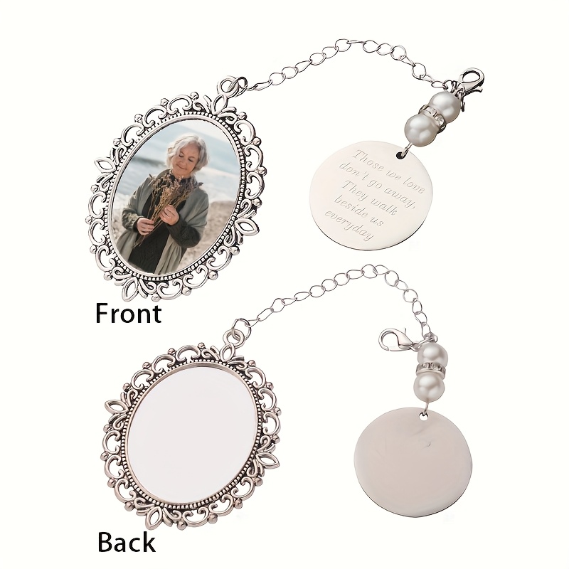 TEMU 1pc Circular Dual-sided Photo Frame Keychain For Bridal Bouquet Accessories - Heat Transfer Printed Wedding Keepsake With & Lobster Clasp,