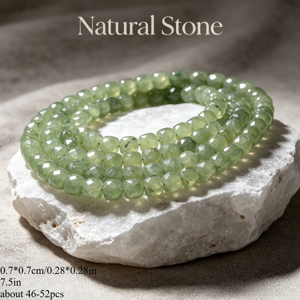 TEMU Natural Stone Peridot Square Loose Spacer Beads For Jewelry Making Diy Bracelet Necklace Craft Needlework, Gift Beading Components