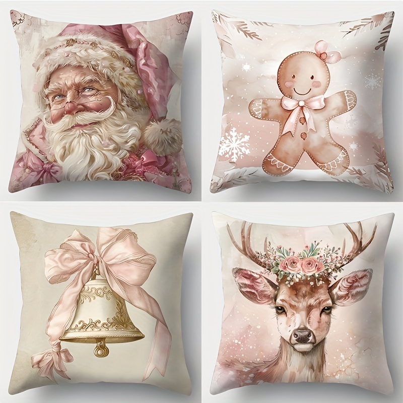 

4-pack Christmas Decorative Throw Pillow Covers 17.72 X 17.72 Inch - Contemporary Style Polyester Cushion Cases With Zipper For Sofa And Living Room, Hand Washable, Woven - Prints Without Insert