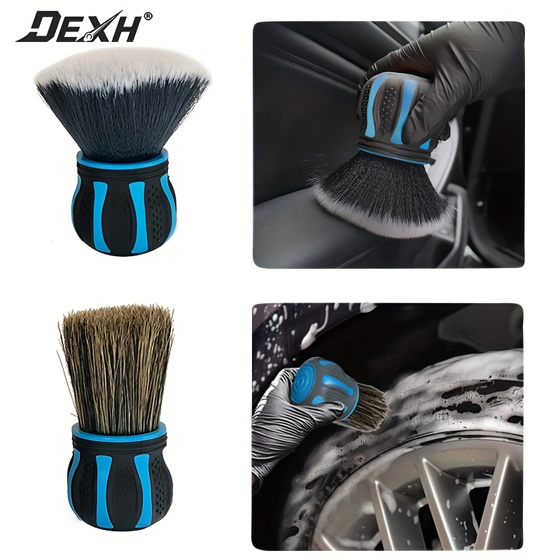 TEMU 2pcs Curved Ball Brush, Brush, Ultra Soft Bristle Synthetic Brush, Can Cover Large Areas Inside And Outside The Vehicle, Suitable For Car Interior And Exterior, Tires, Orange/blue Handle