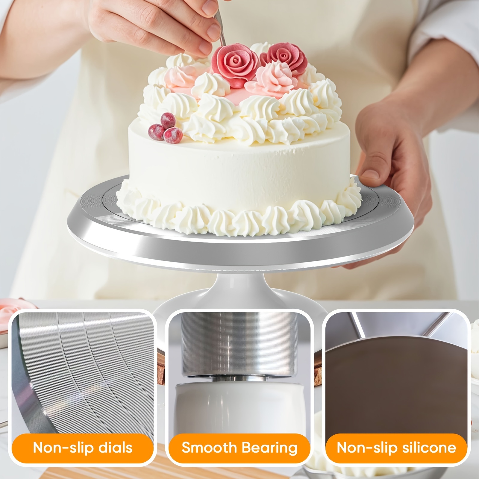 White/Pink Baking Cake Turntable And Decoration Table, Rotating Household Baking Tools, 25.4 cm Cake Turntable And Cake Decoration Table, Household Baking Tools Plastering