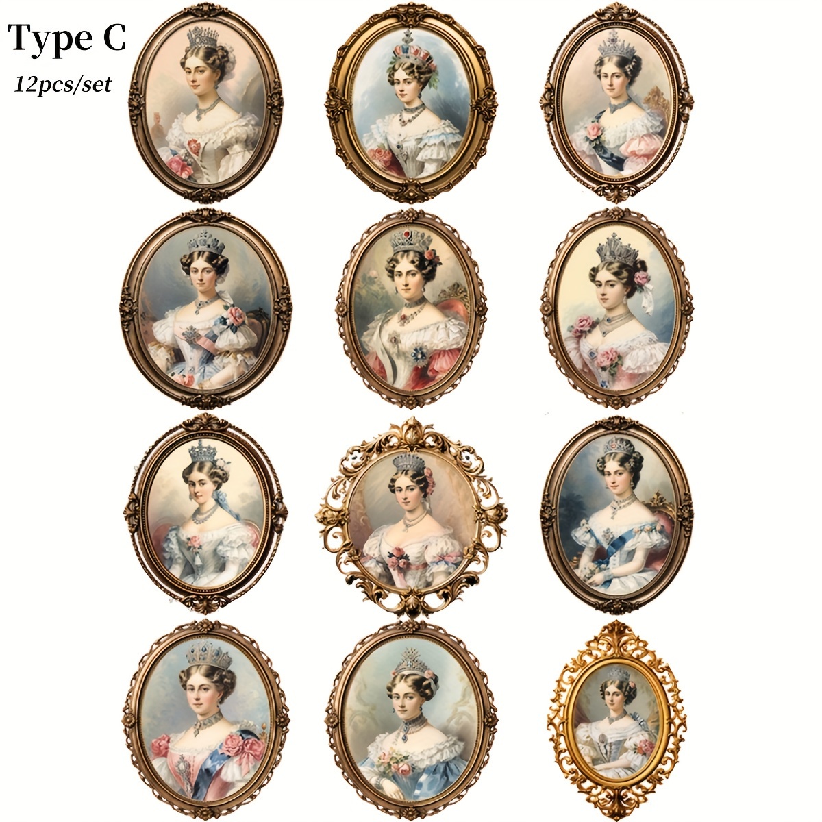 12pcs/set Handmade Diary Decoration Court Picture Frame Stickers For Handmade Magazines, Travel Notebook Stickers, Album Stickers, Diary Magazine Decorations